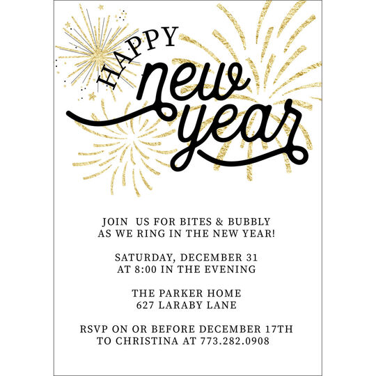 Faux Glitter Happy New Year Fireworks Invitations